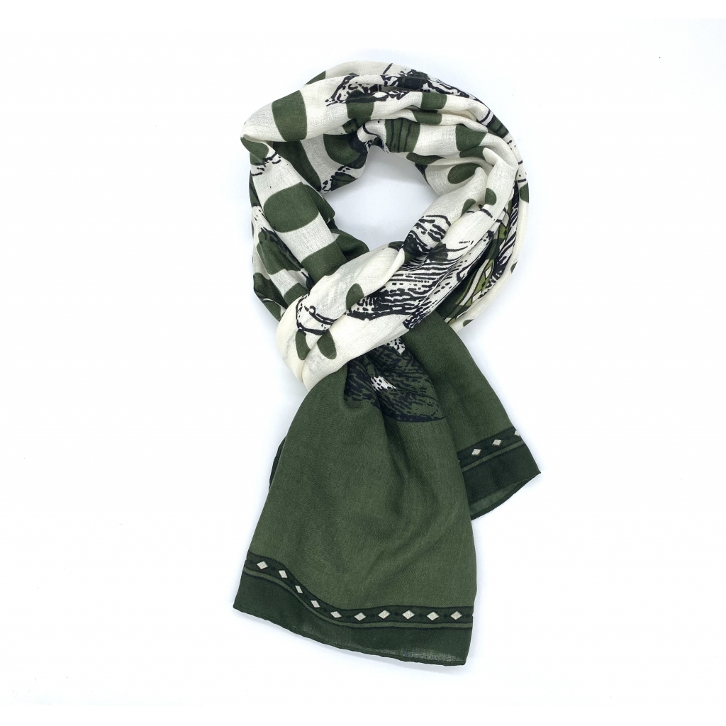 Tørklæde print i grøn og offwhite | Flotte farver | Blød og varm